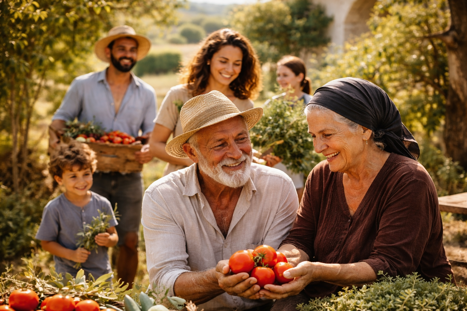 Family sharing fresh produce